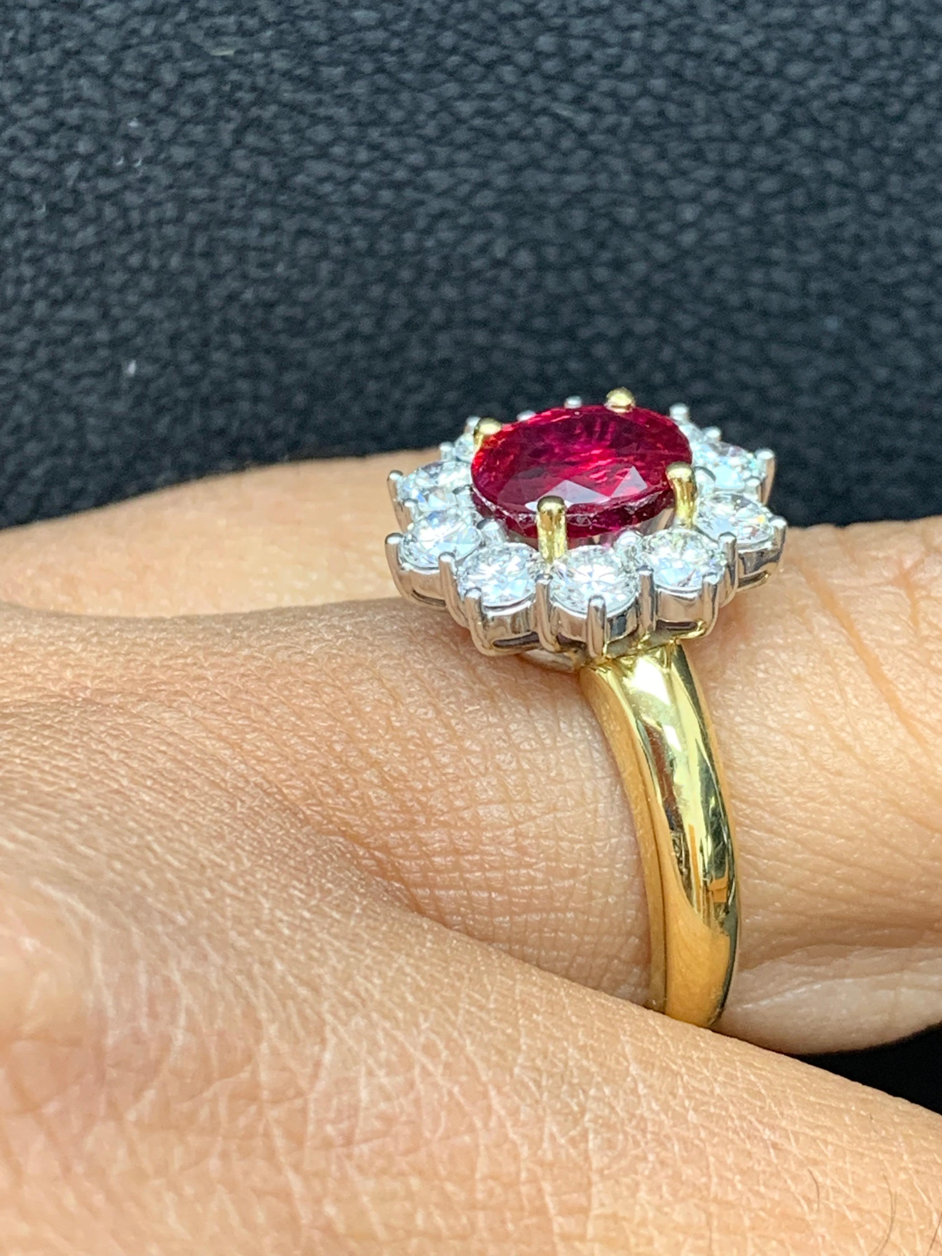 Women's 2.01 Carat Round Brilliant Cut Ruby and Diamond Fashion Ring in 18K Mix Gold For Sale