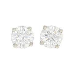 2.01 Carat Round Brilliant Diamond Earrings, 950 Platinum GIA Pierced Studs