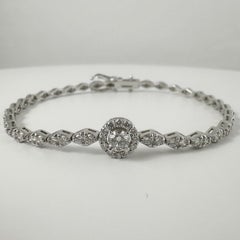 2.20 Carat Round Diamond Halo Center Bracelet in 14K White Gold, 7 Inches