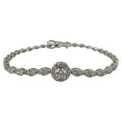 2.20 Carat Round Diamond Halo Center Bracelet in 14K White Gold, 7 Inches