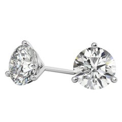 2.01 Carat Natural Round Diamond Martini 3 Prong Stud Earrings H Si2/SI3