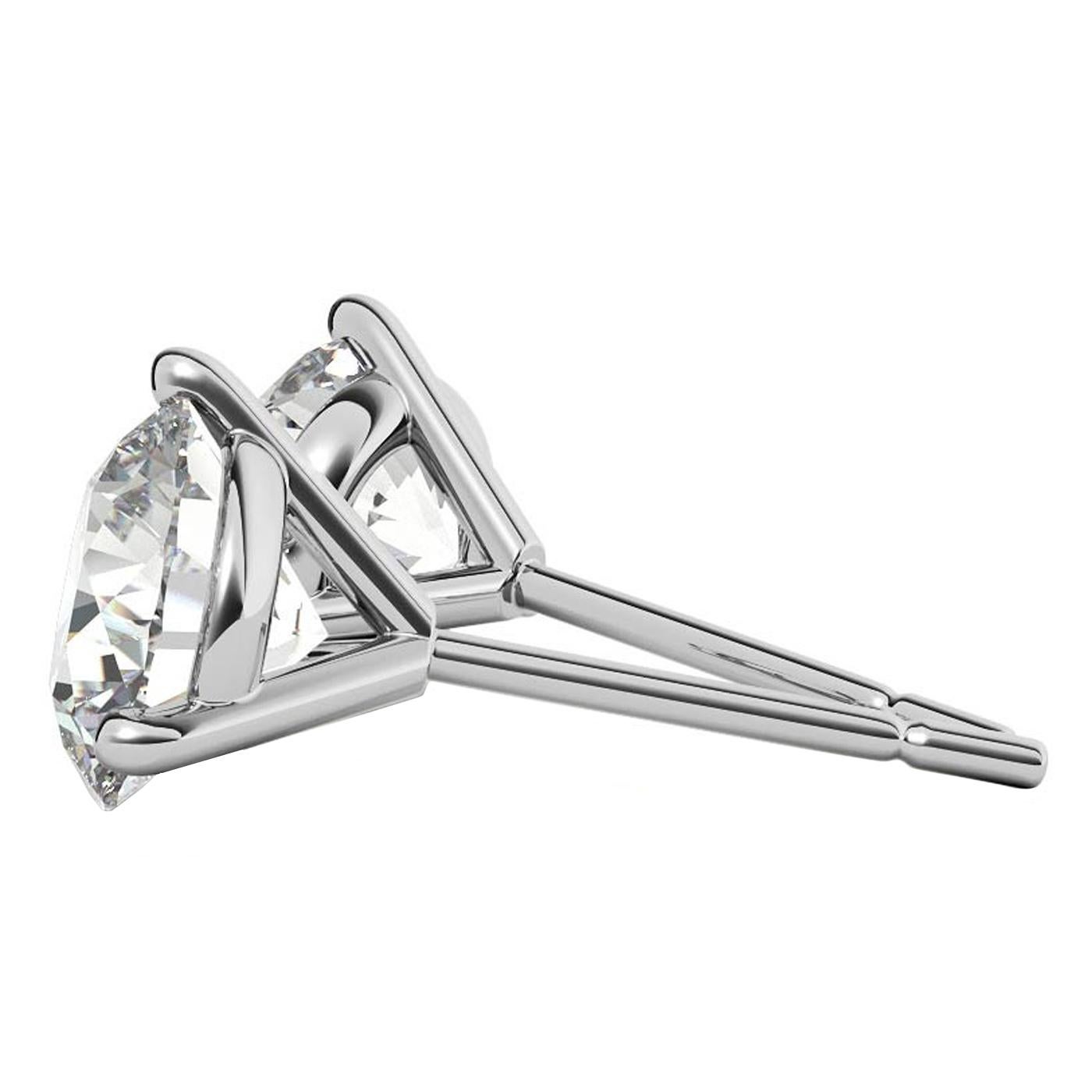 Modernist 2.01 Carat Natural Round Diamond Martini 3 Prong Stud Earrings H Si2/SI3 For Sale