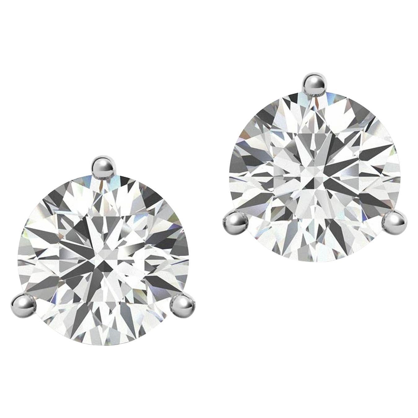 2.01 Carat Natural Round Diamond Martini 3 Prong Stud Earrings H Si2/SI3 For Sale