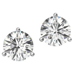 Antique 2.01 Carat Natural Round Diamond Martini 3 Prong Stud Earrings H Si2/SI3