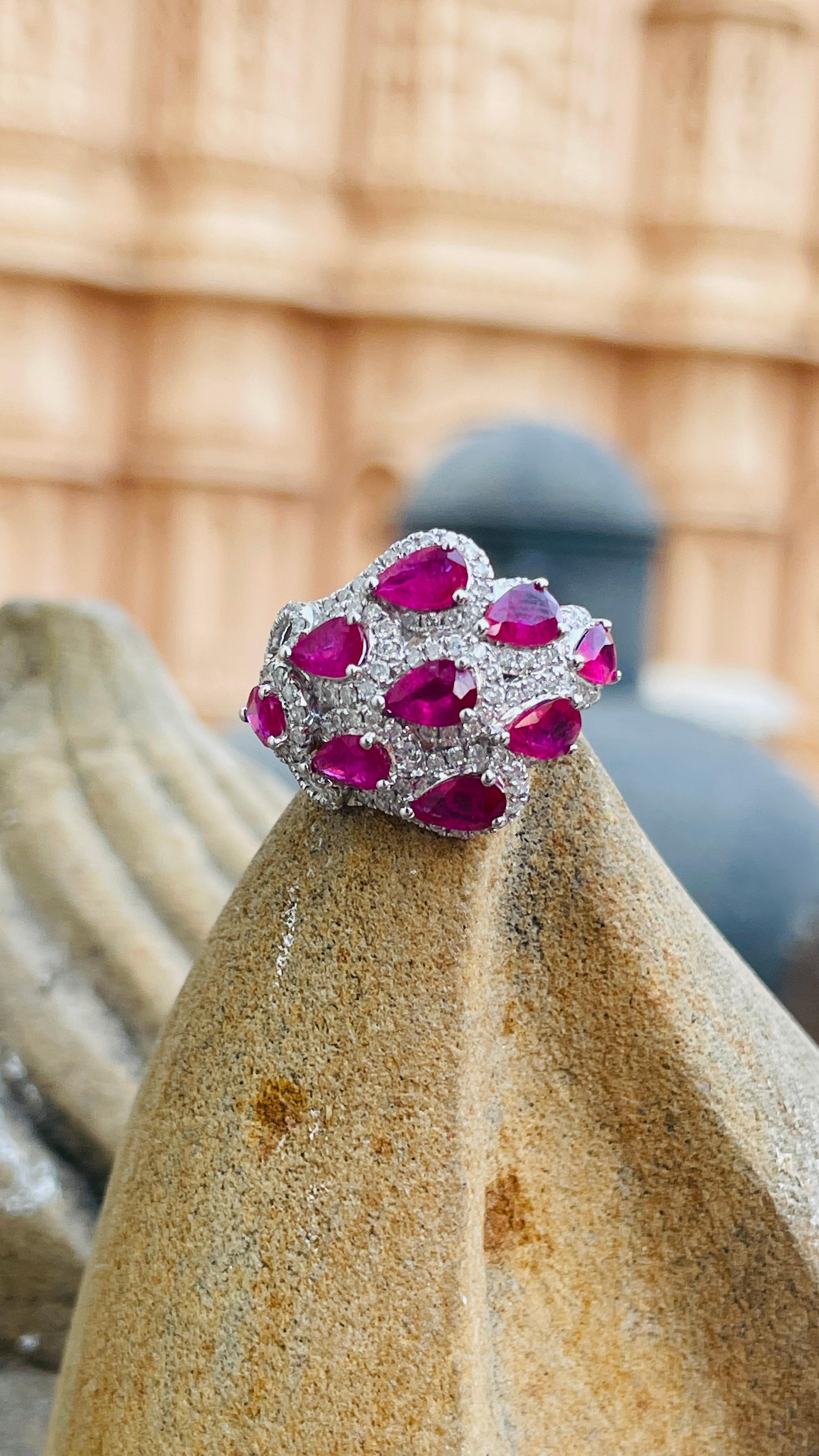 For Sale:  2.01 Carat Ruby and Diamond Cocktail Ring in 18K White Gold  2