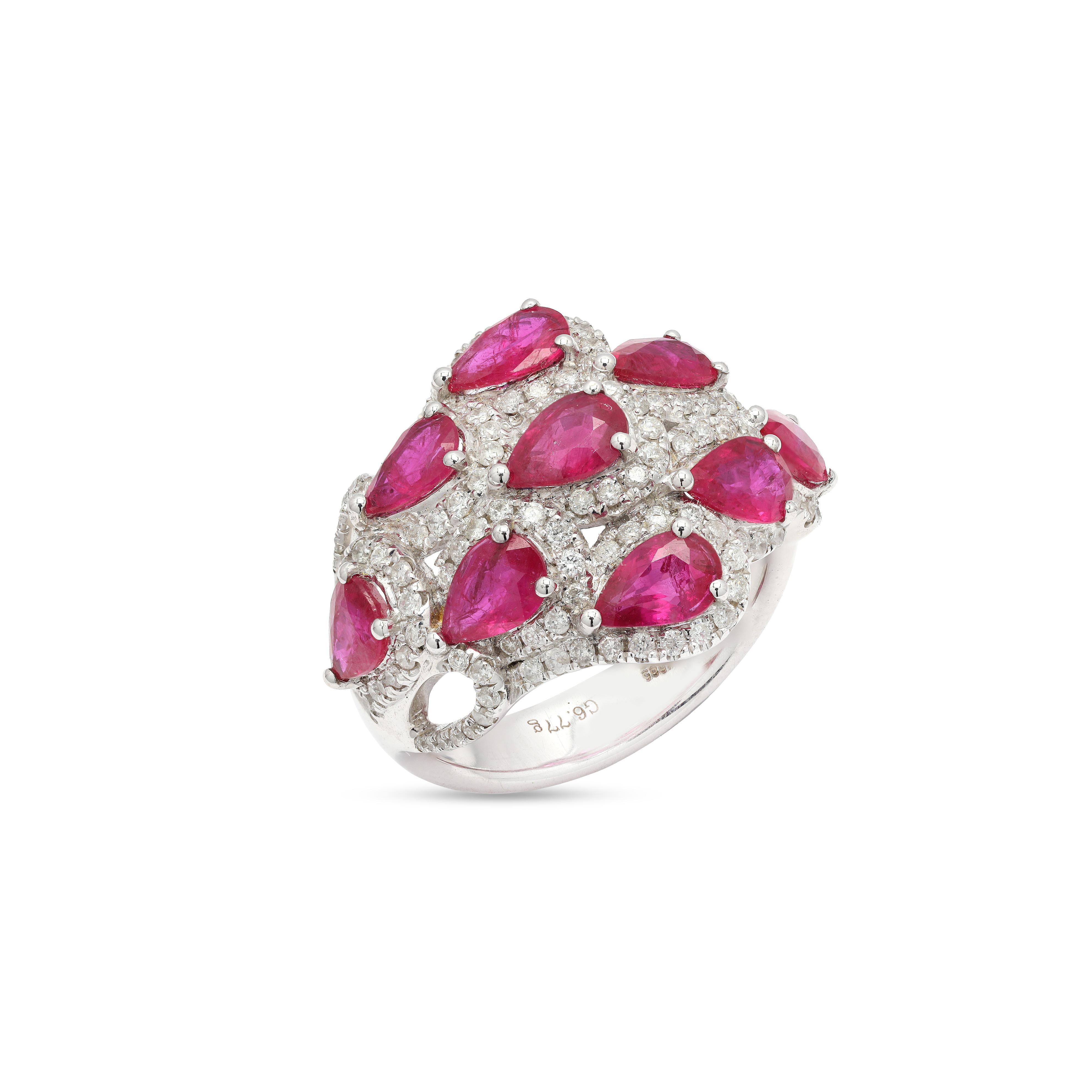 For Sale:  2.01 Carat Ruby and Diamond Cocktail Ring in 18K White Gold  5