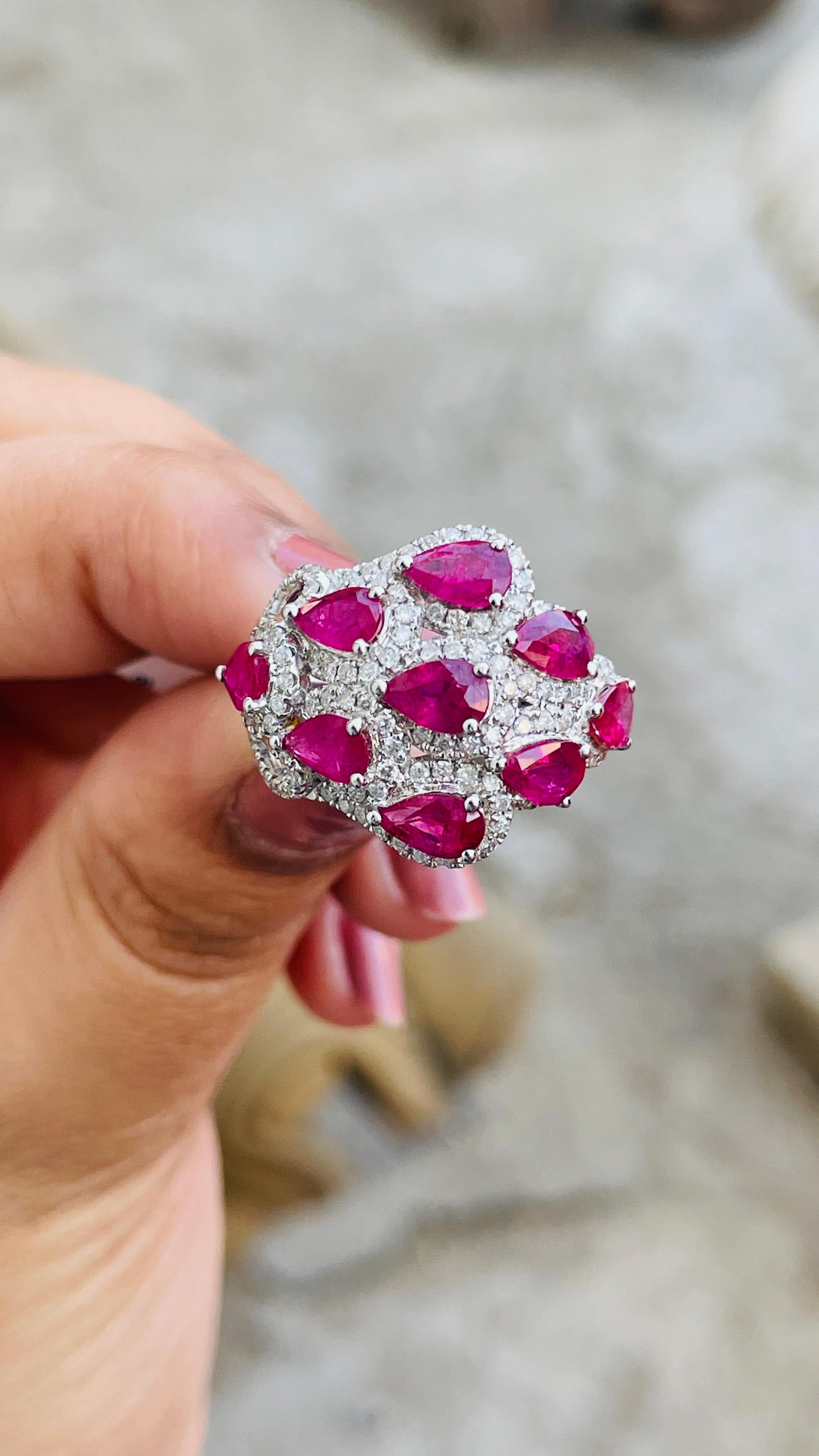For Sale:  2.01 Carat Ruby and Diamond Cocktail Ring in 18K White Gold  4