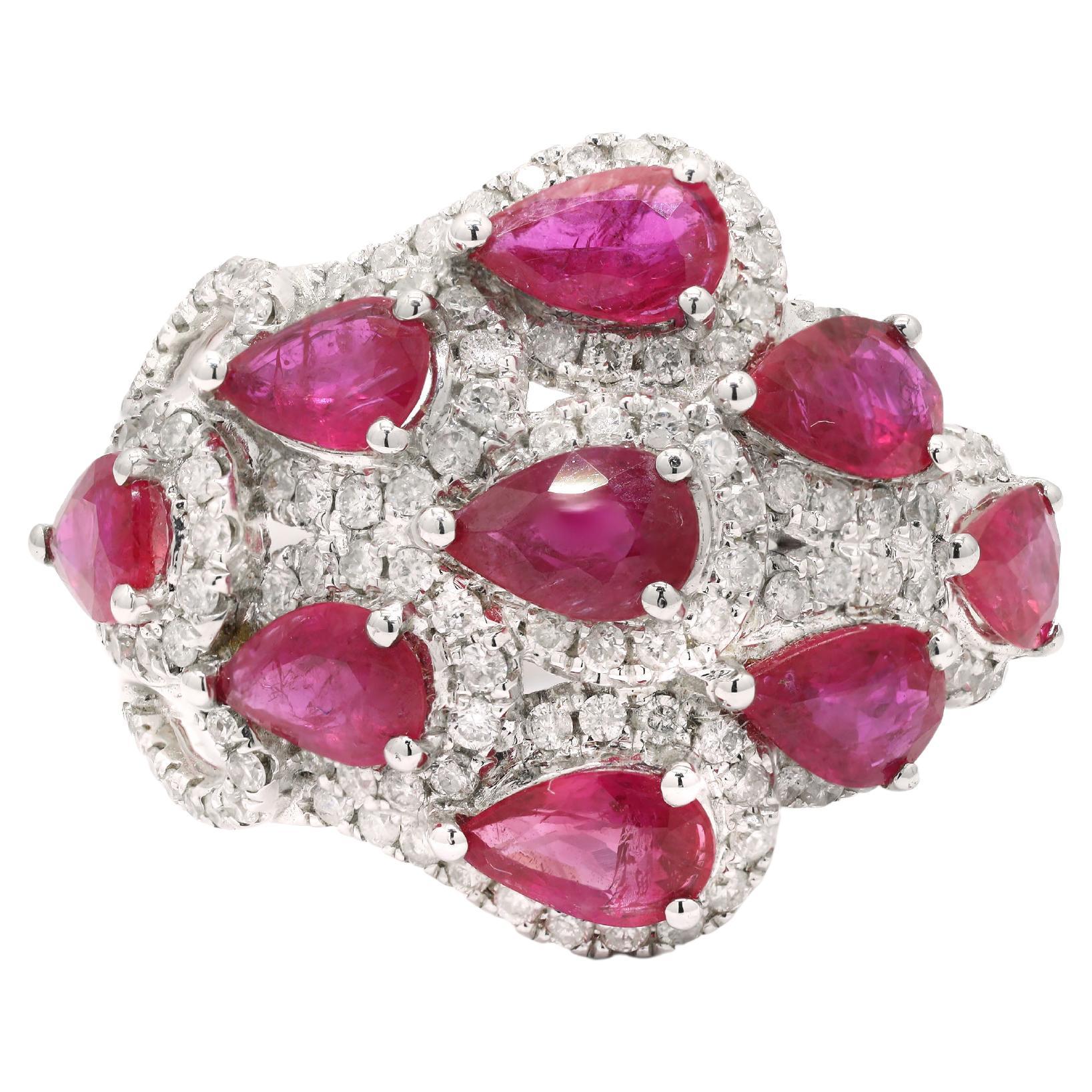 2.01 Carat Ruby and Diamond Cocktail Ring in 18K White Gold 