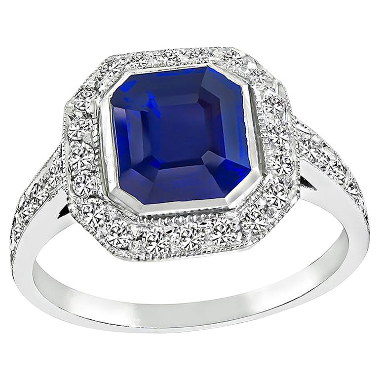 2.01 Carat Sapphire 0.60 Carat Diamond Engagement Ring For Sale