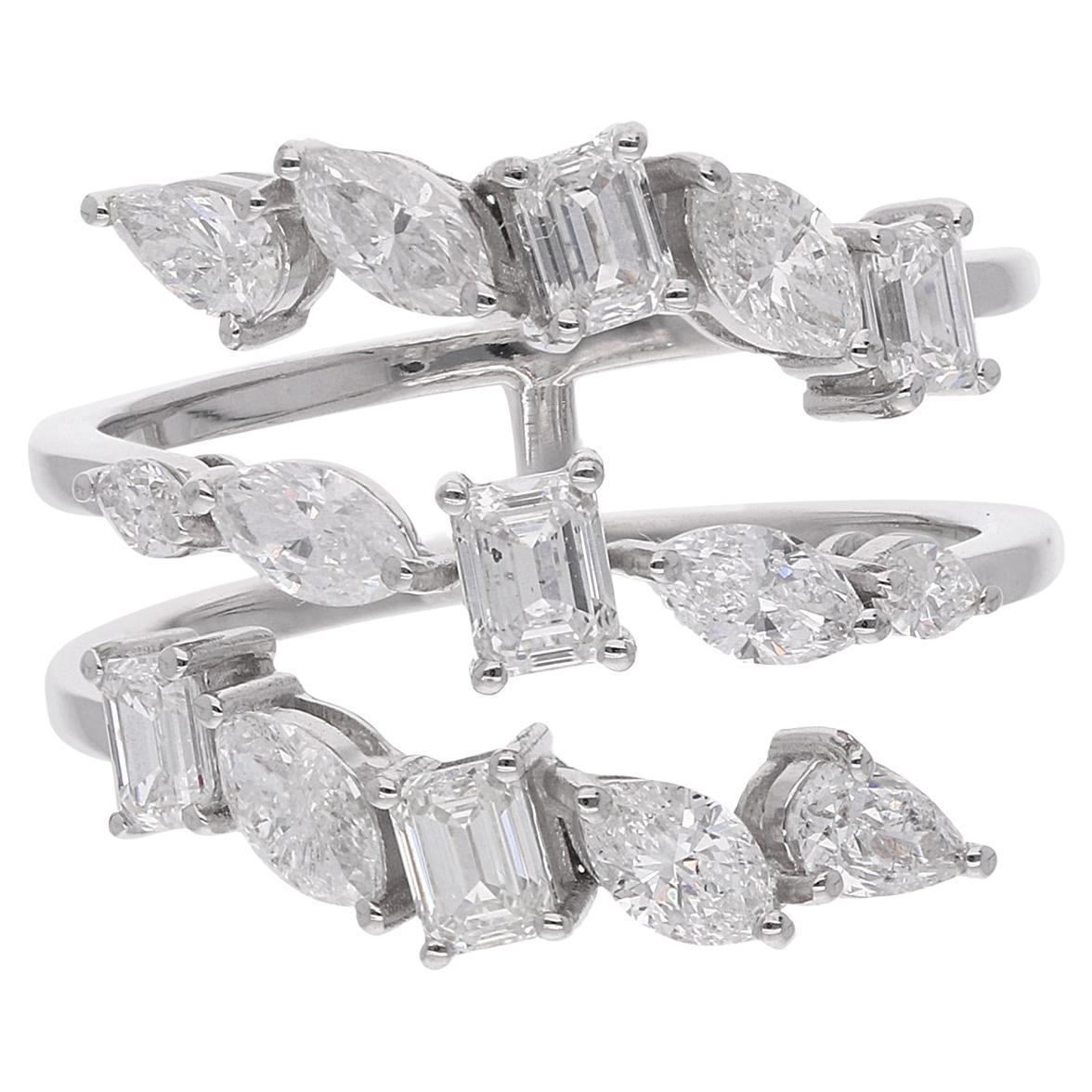 2.01 Carat SI Clarity HI Color Diamond Spring Ring 18 Karat White Gold Jewelry