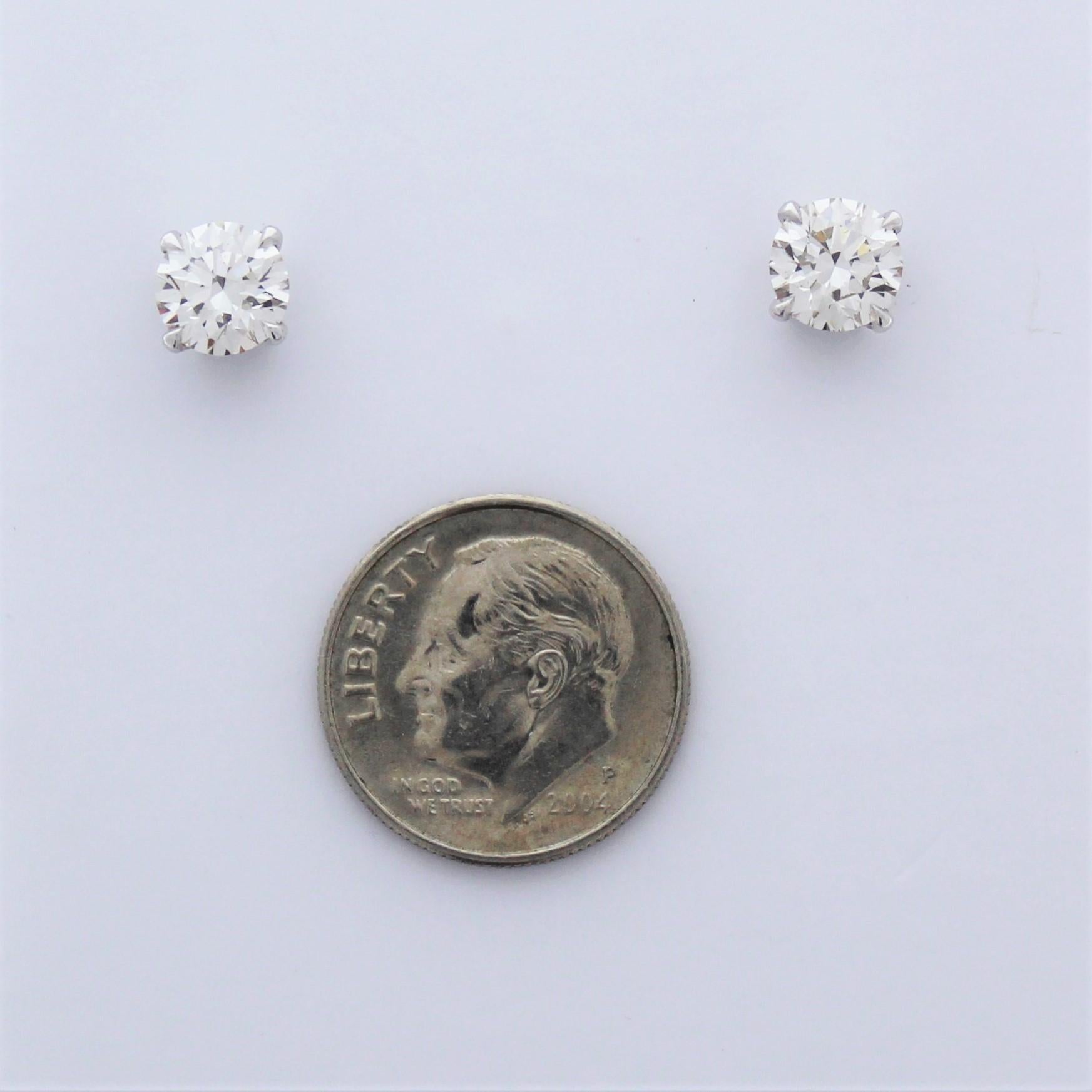 Contemporary 2.01 Carat Total Diamond Stud Earrings in 14 Karat White Gold