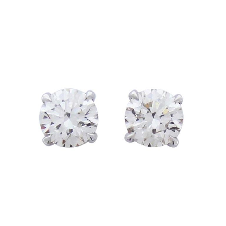 2.01 Carat Total Diamond Stud Earrings in 14 Karat White Gold