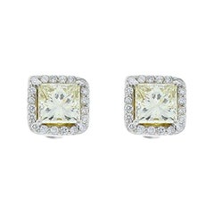 2.01 Carat Total Fancy Yellow Princess Cut Diamond Stud Earrings