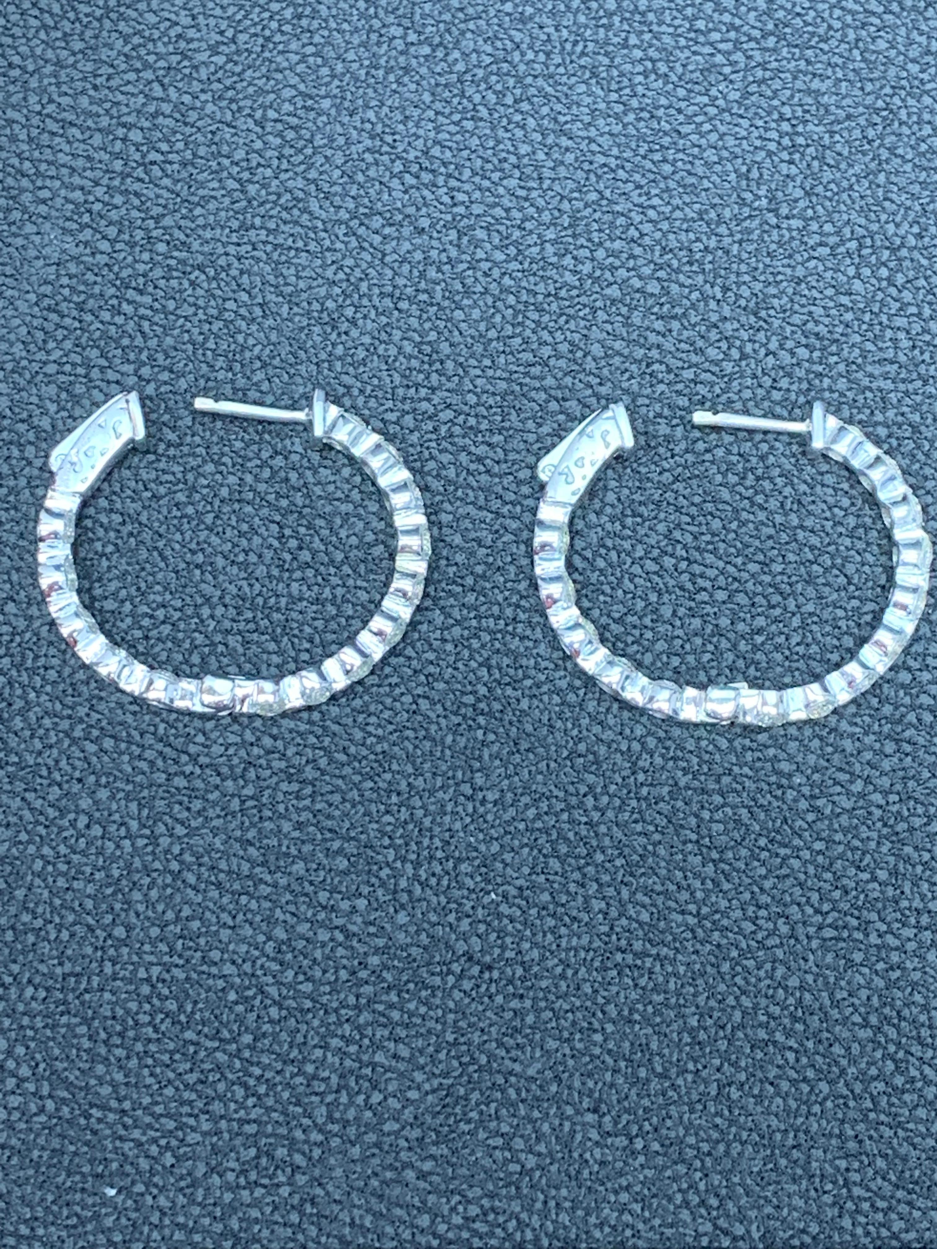 2.01 Carat Total Round Diamond Hoop Earrings in 14K White Gold For Sale 5