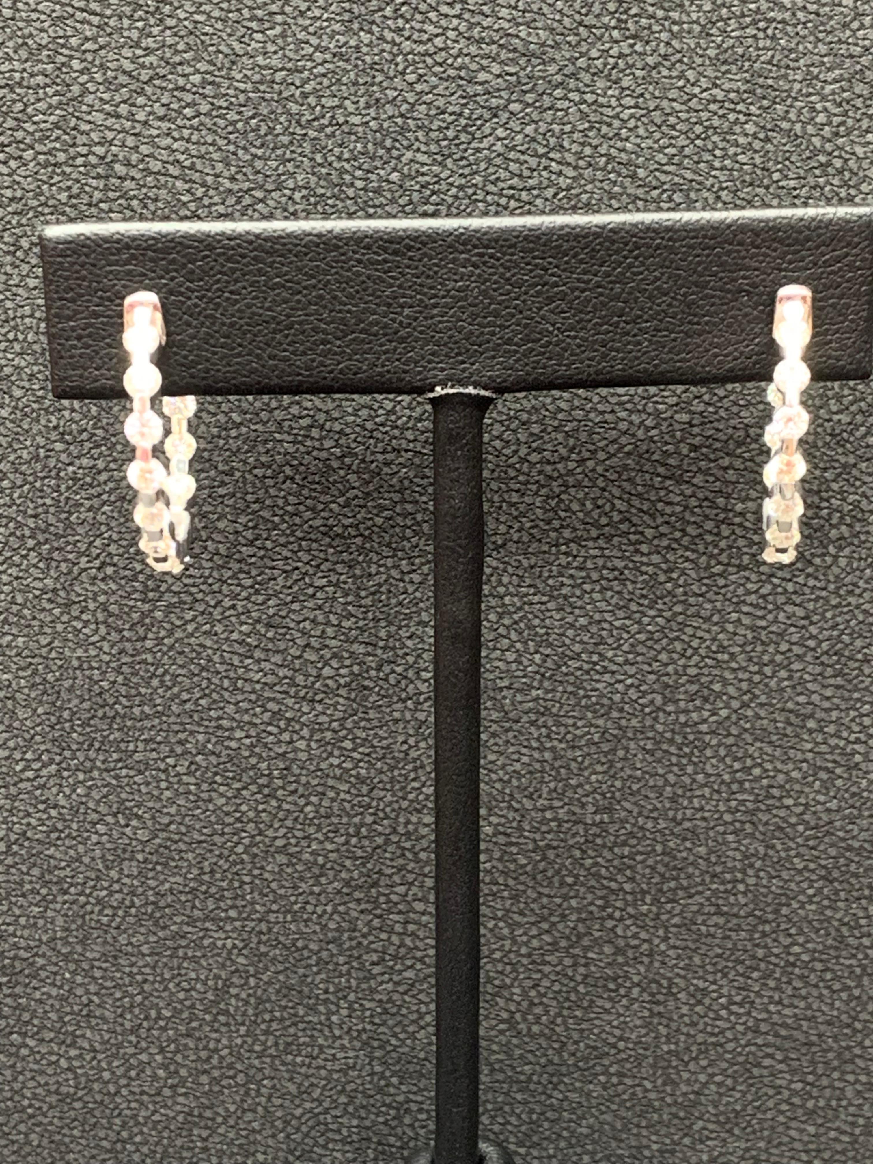 2.01 Carat Total Round Diamond Hoop Earrings in 14K White Gold In New Condition For Sale In NEW YORK, NY