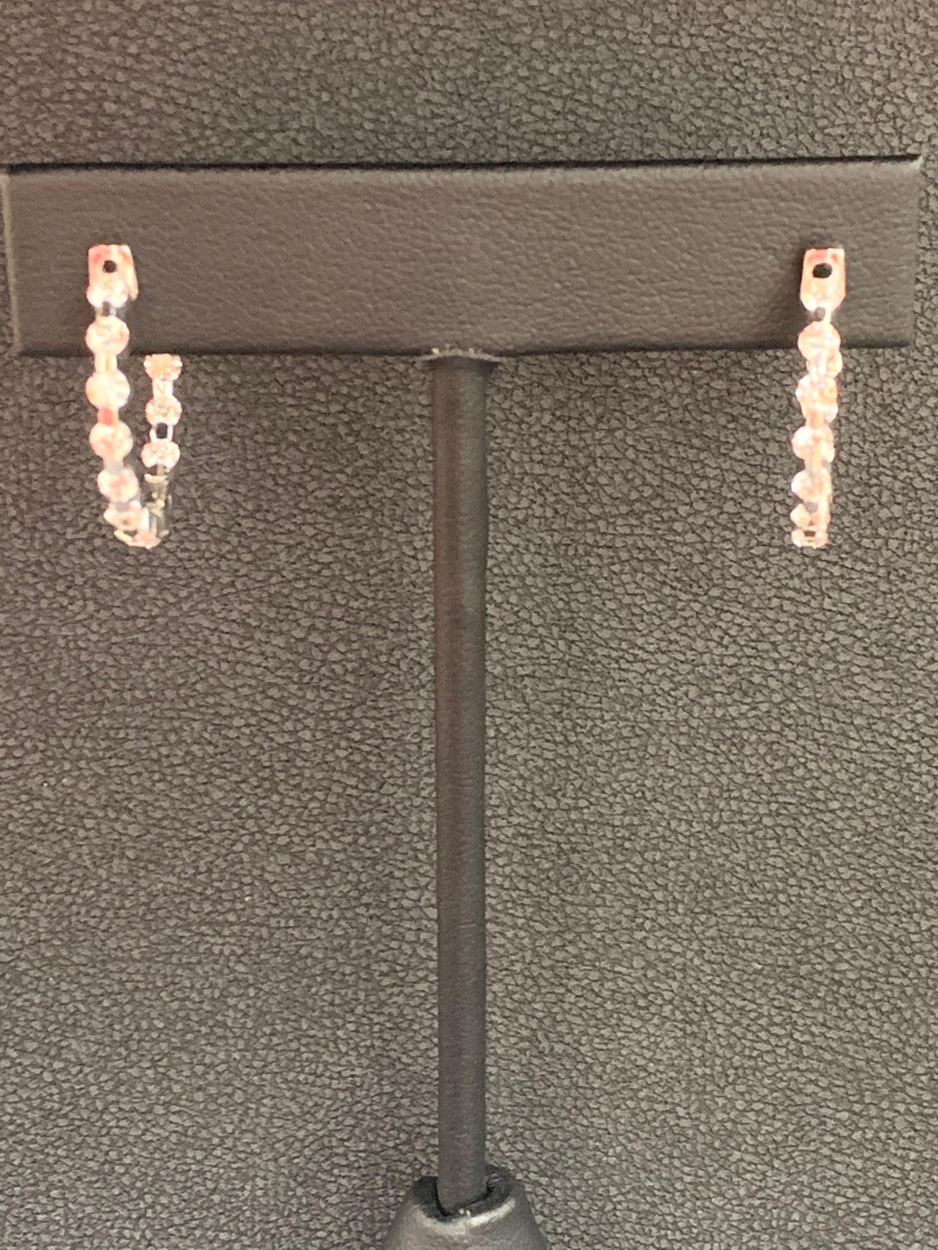 2.01 Carat Total Round Diamond Hoop Earrings in 14K White Gold For Sale 1