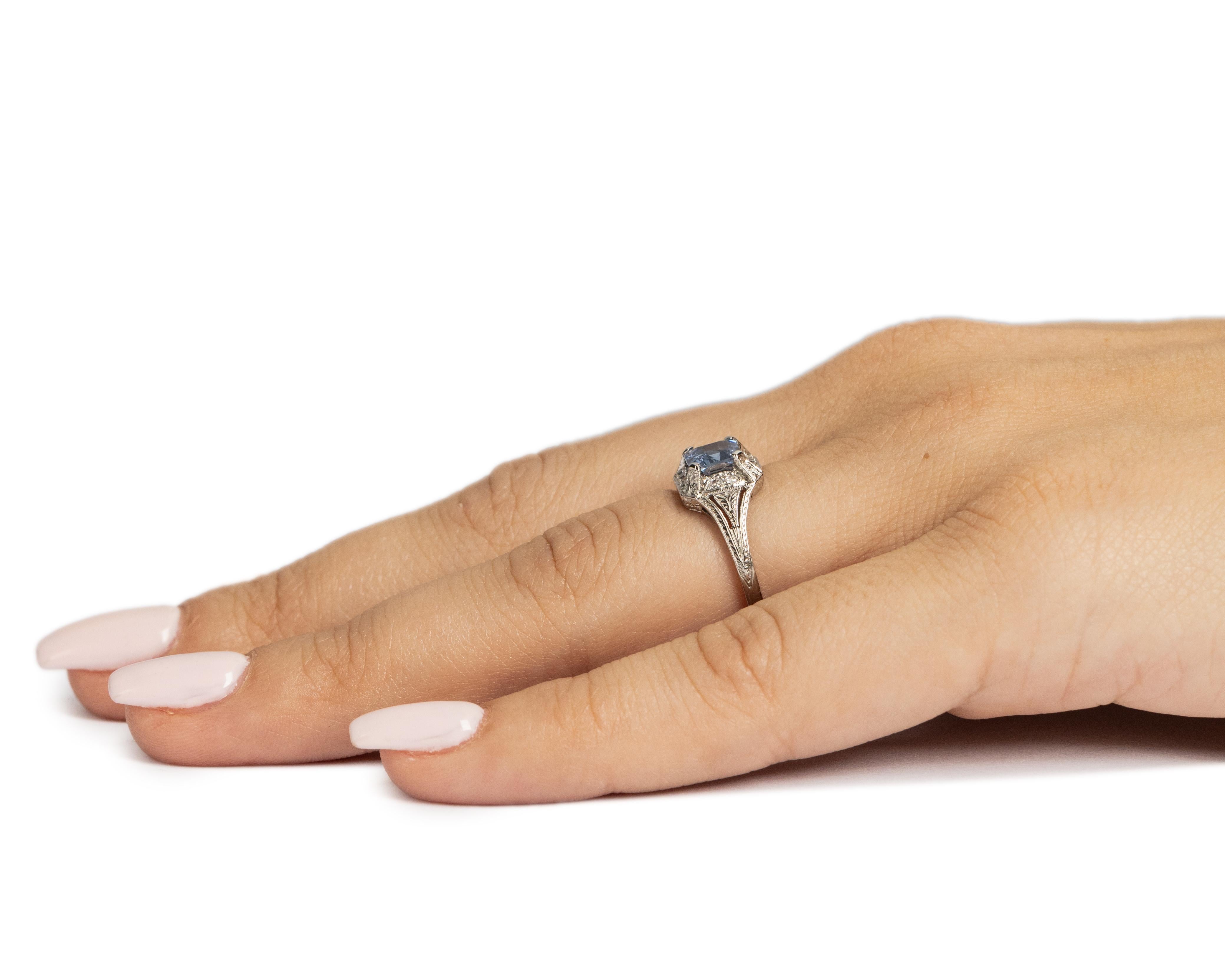 2.01 Carat Total Weight Art Deco Diamond Sapphire Platinum Engagement Ring In Good Condition For Sale In Atlanta, GA