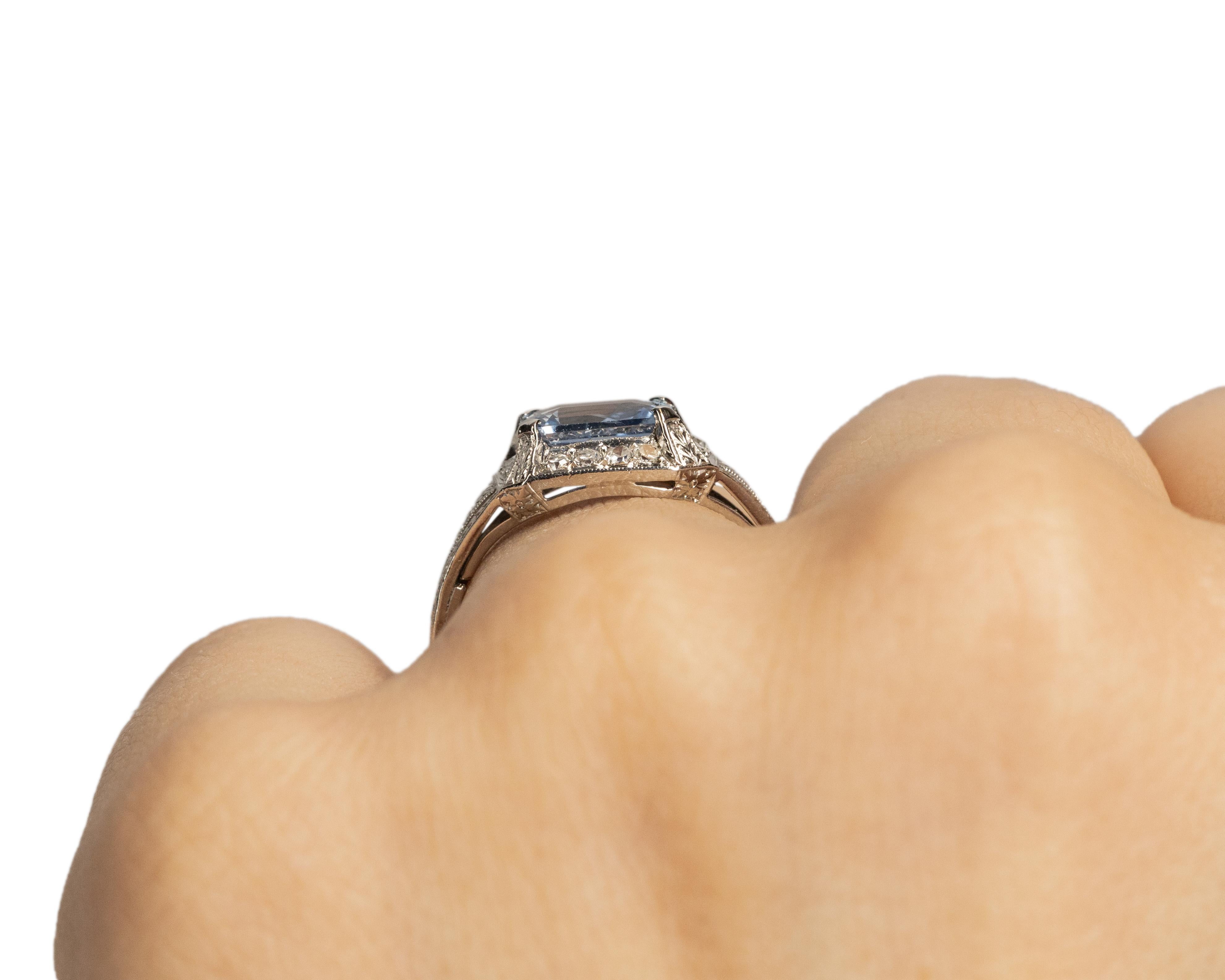 Women's 2.01 Carat Total Weight Art Deco Diamond Sapphire Platinum Engagement Ring For Sale