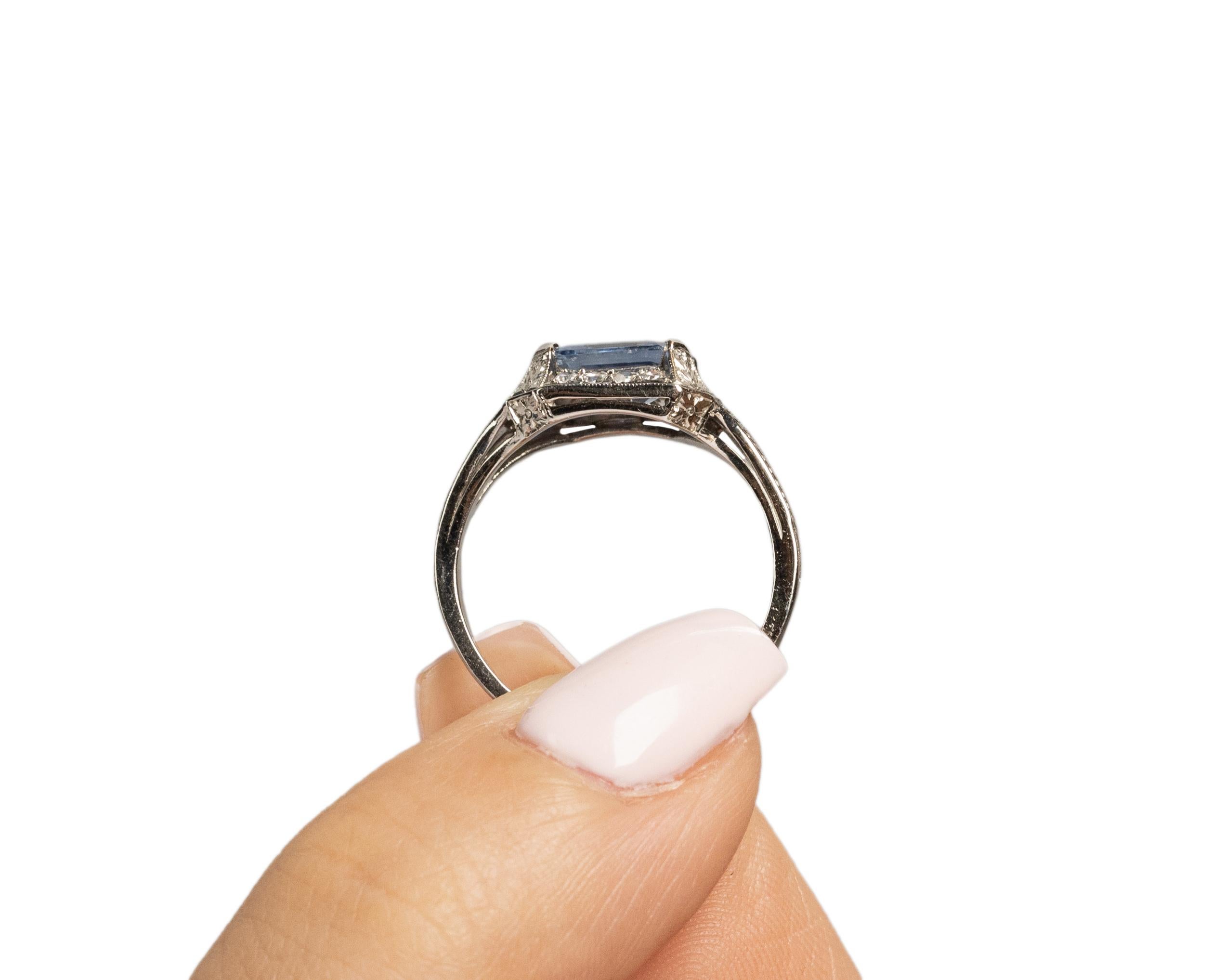 2.01 Carat Total Weight Art Deco Diamond Sapphire Platinum Engagement Ring For Sale 1