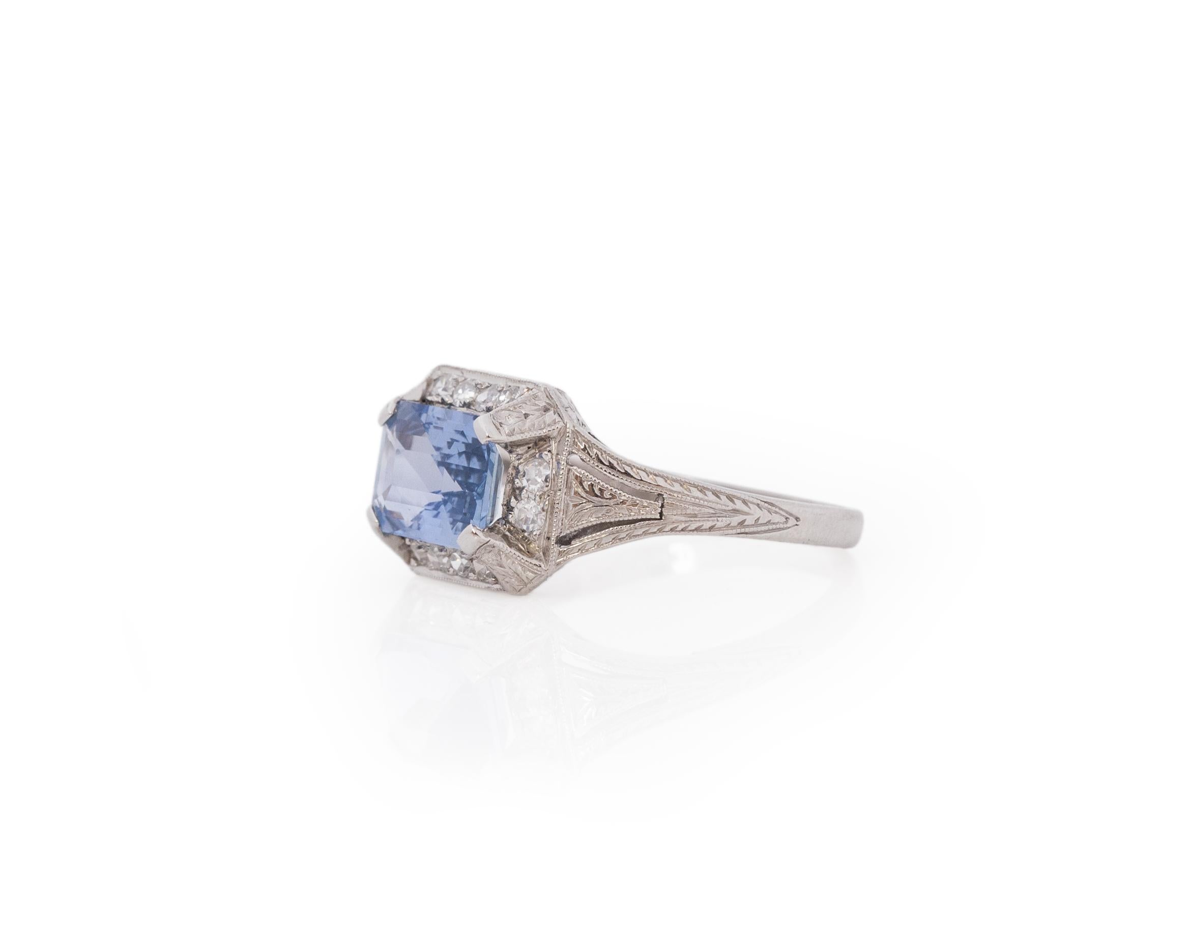 2.01 Carat Total Weight Art Deco Diamond Sapphire Platinum Engagement Ring For Sale 3