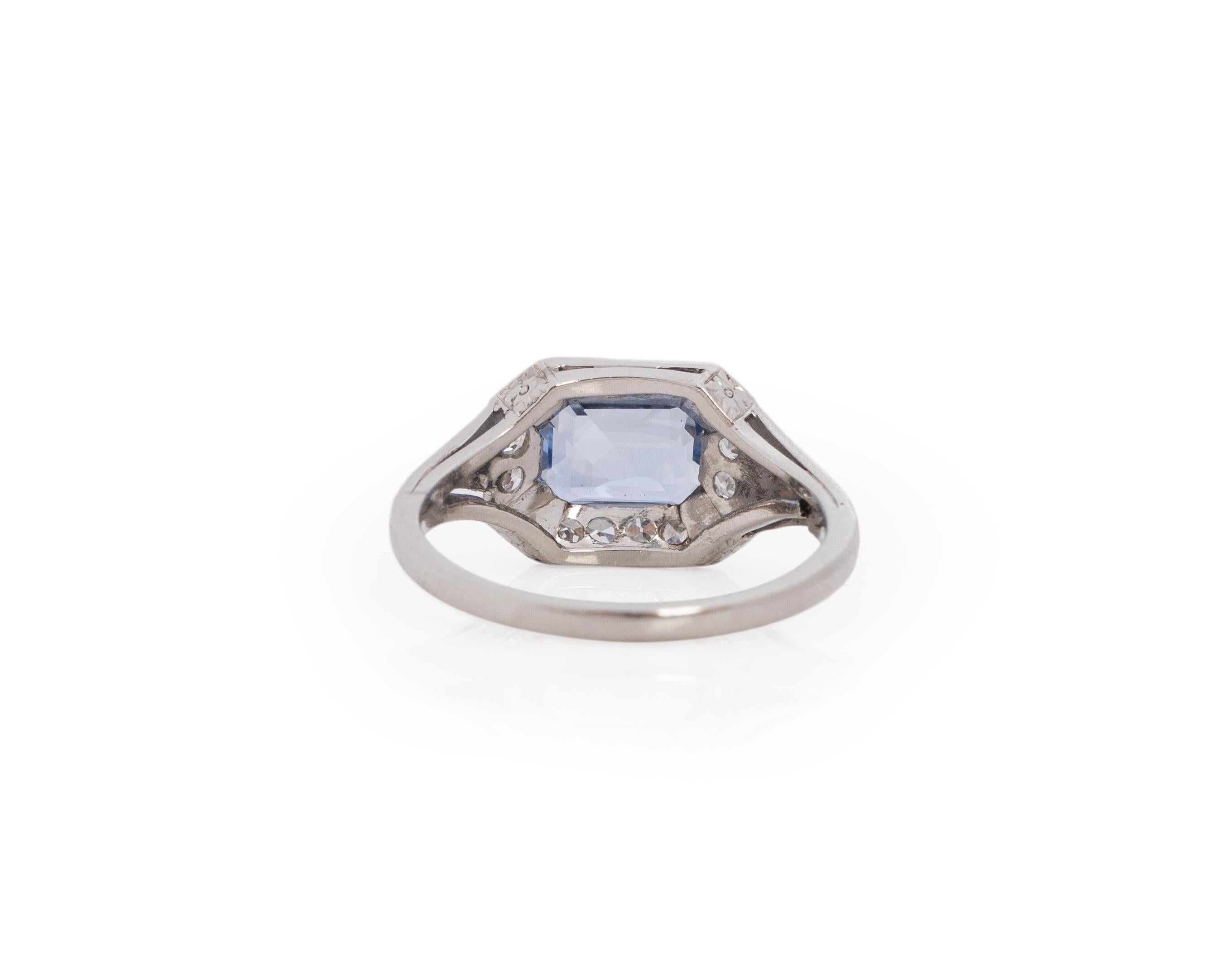 2.01 Carat Total Weight Art Deco Diamond Sapphire Platinum Engagement Ring For Sale 4