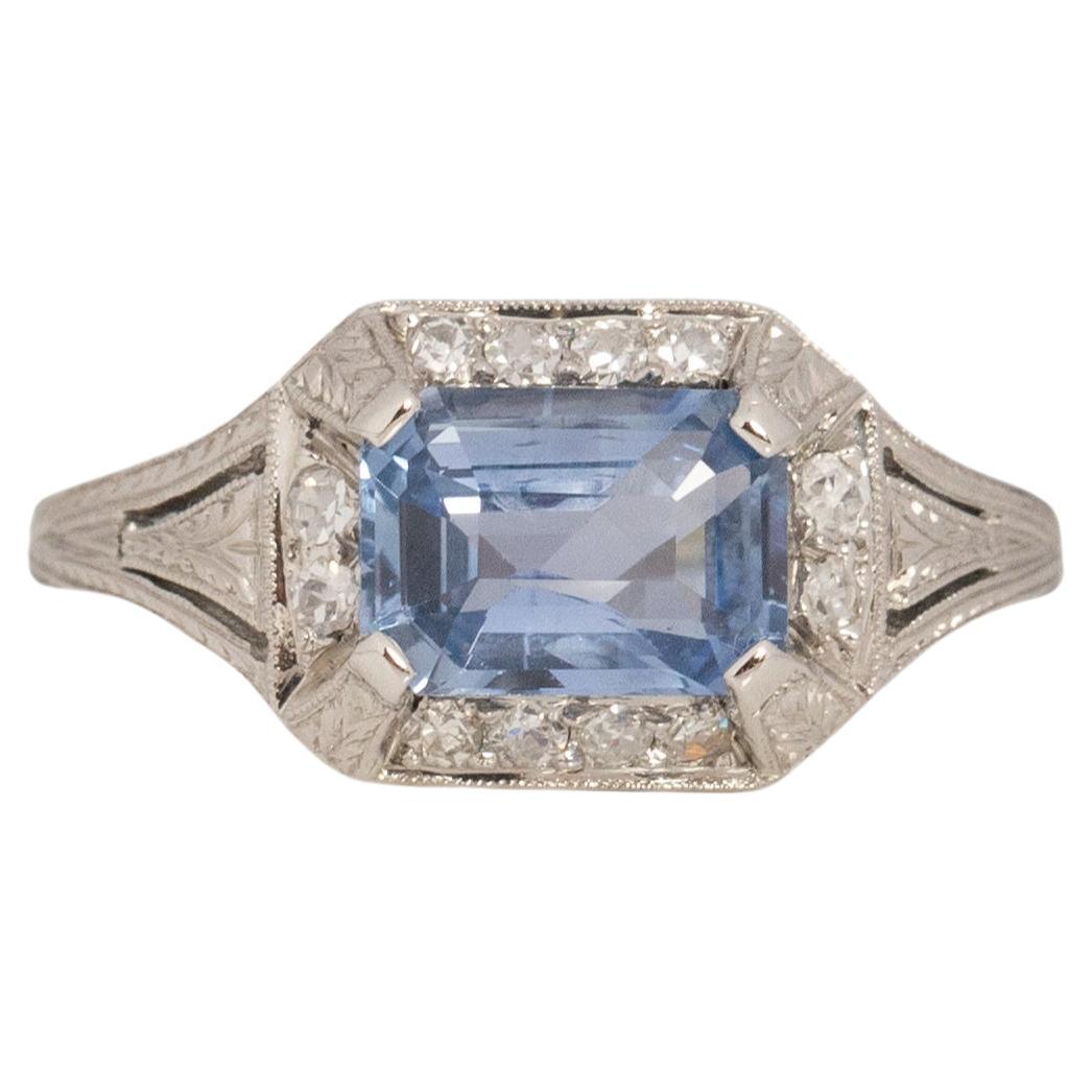 2.01 Carat Total Weight Art Deco Diamond Sapphire Platinum Engagement Ring For Sale