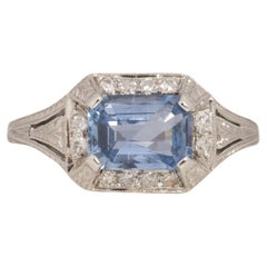 2,01 Karat Gesamtgewicht Art Deco Diamant Saphir Platin Verlobungsring