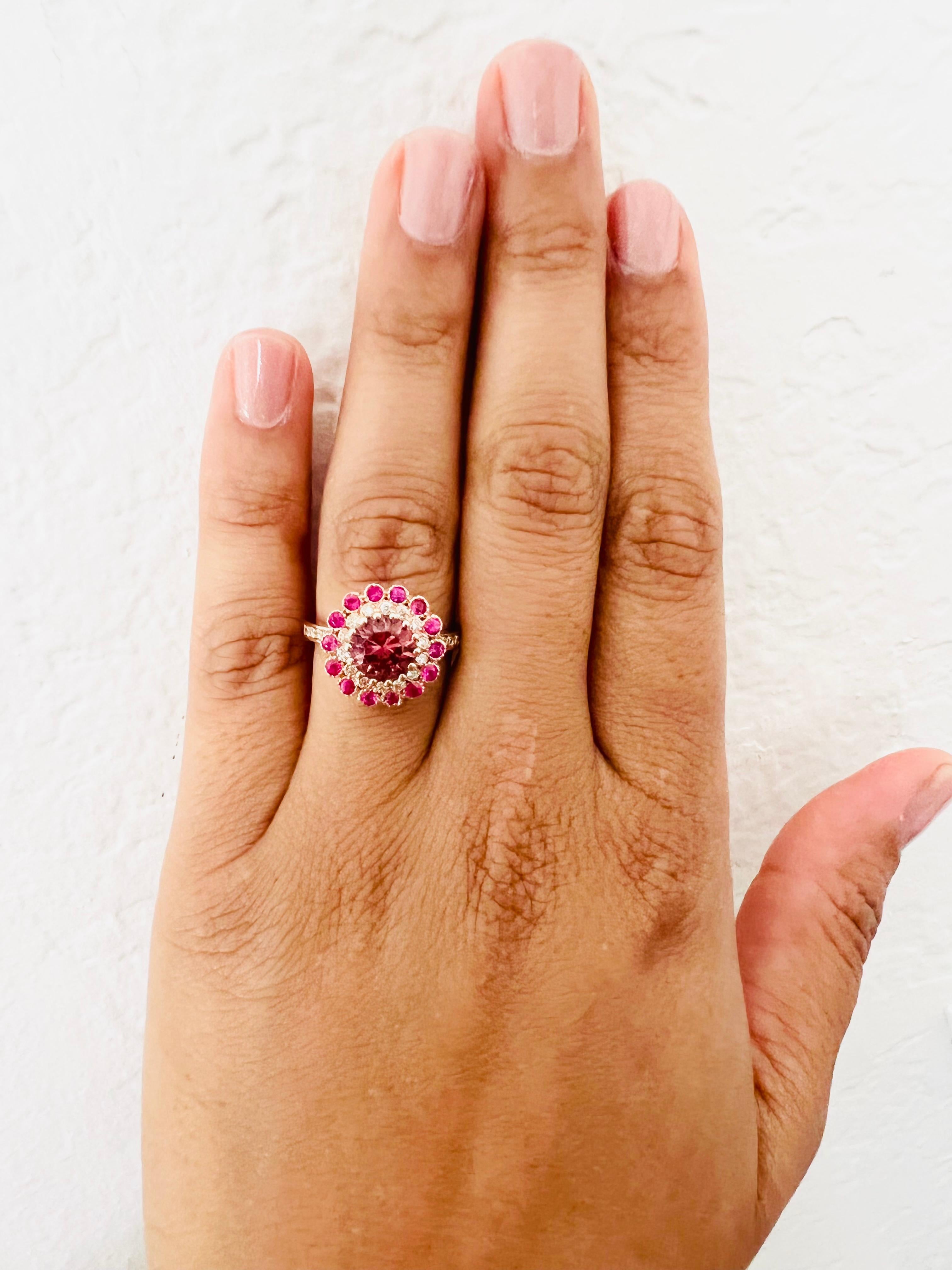 2.01 Carat Tourmaline Sapphire Diamond Rose Gold Cocktail Ring In New Condition For Sale In Los Angeles, CA