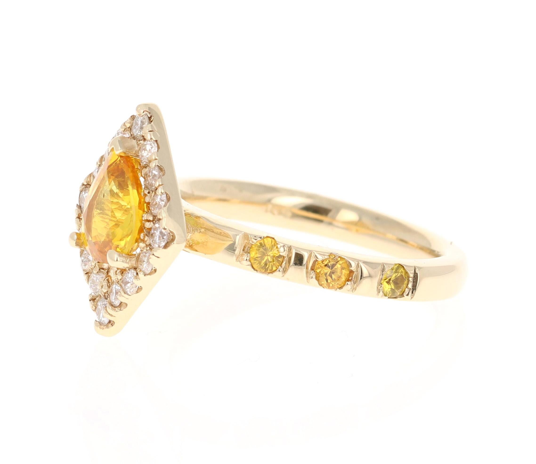 Contemporary 2.01 Carat Yellow Sapphire and Diamond 14 Karat Yellow Gold Ring For Sale