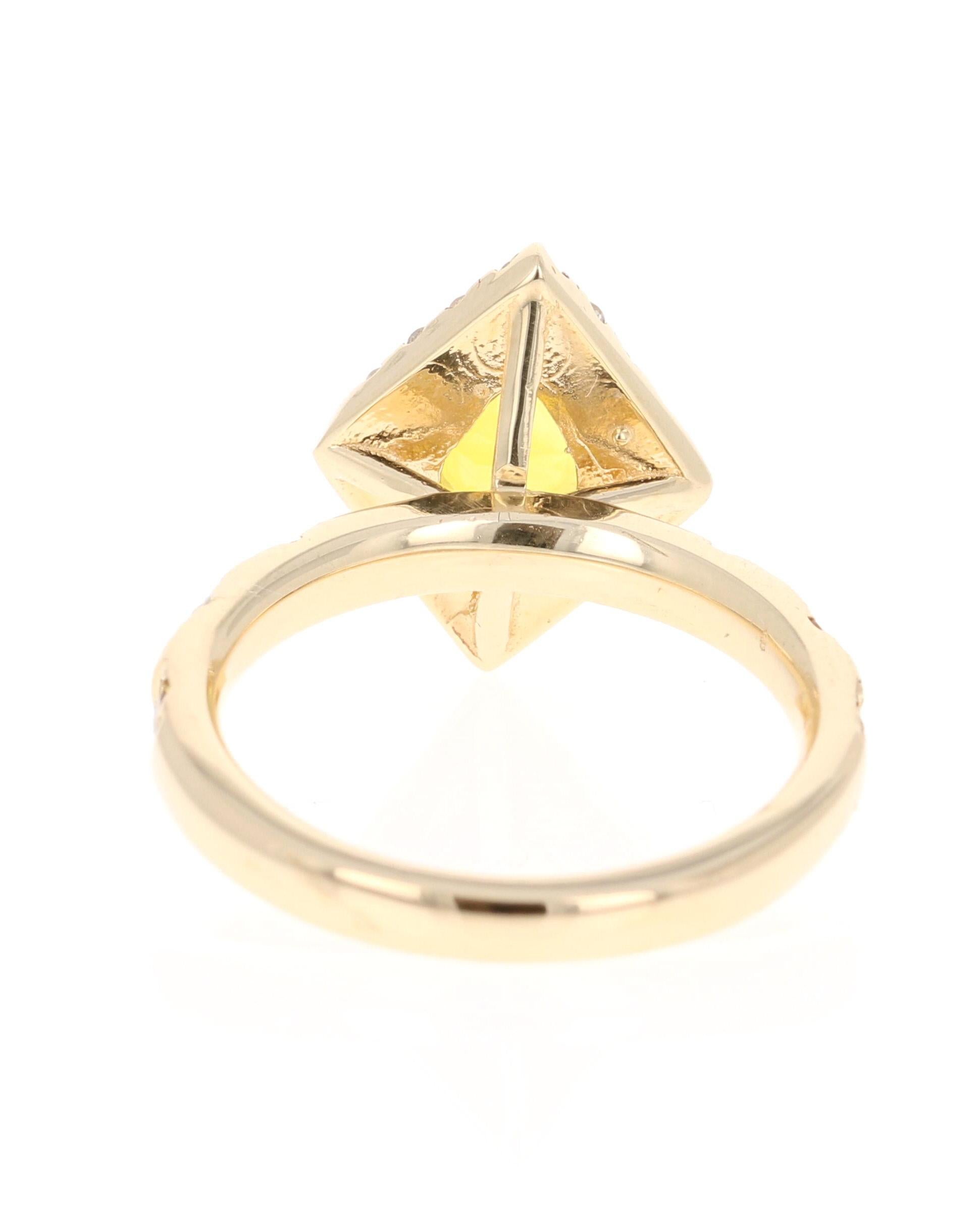 Pear Cut 2.01 Carat Yellow Sapphire and Diamond 14 Karat Yellow Gold Ring For Sale