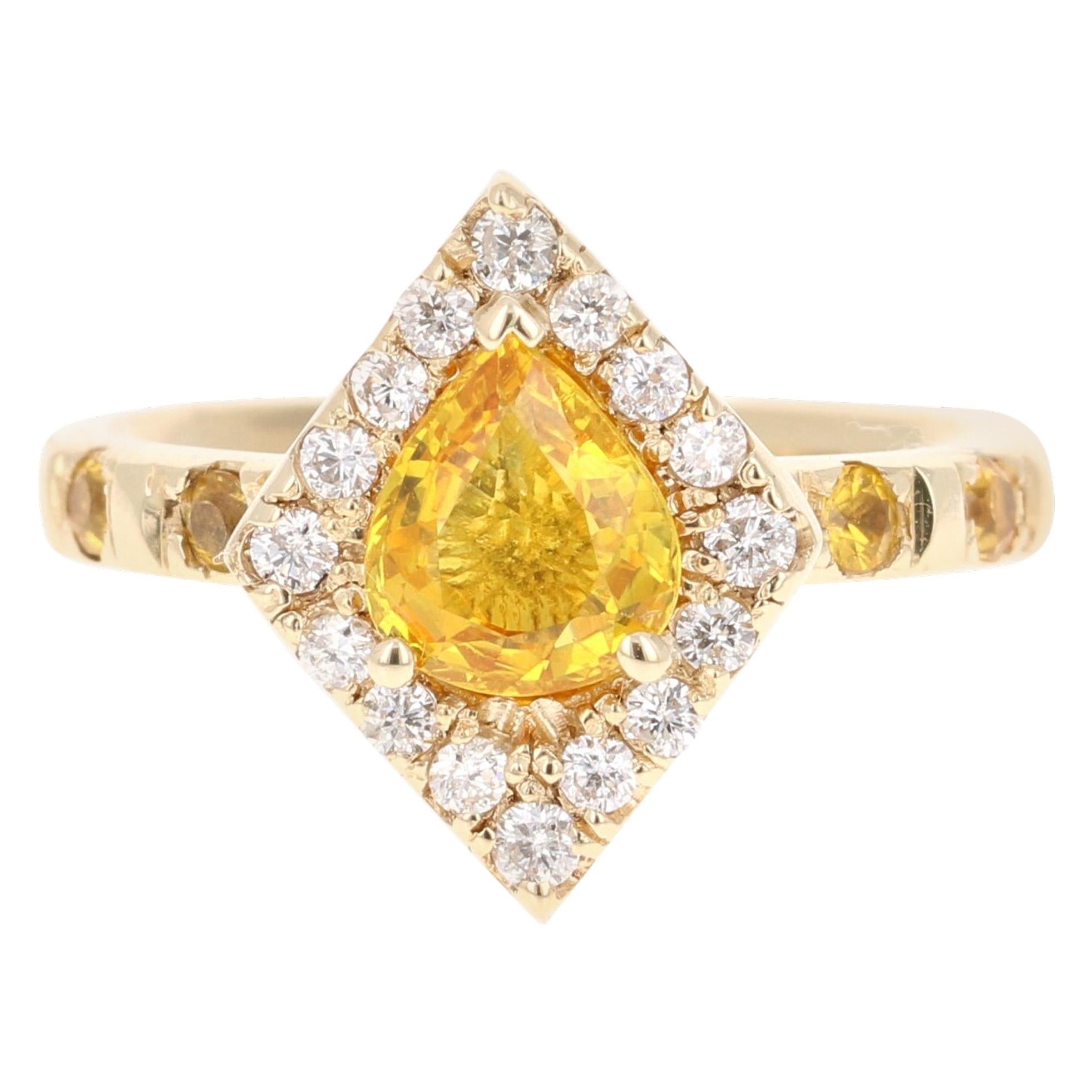 2.01 Carat Yellow Sapphire and Diamond 14 Karat Yellow Gold Ring For Sale