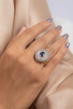 2.01 Carats Blue Sapphire Diamond 14 Karat Gold Ring