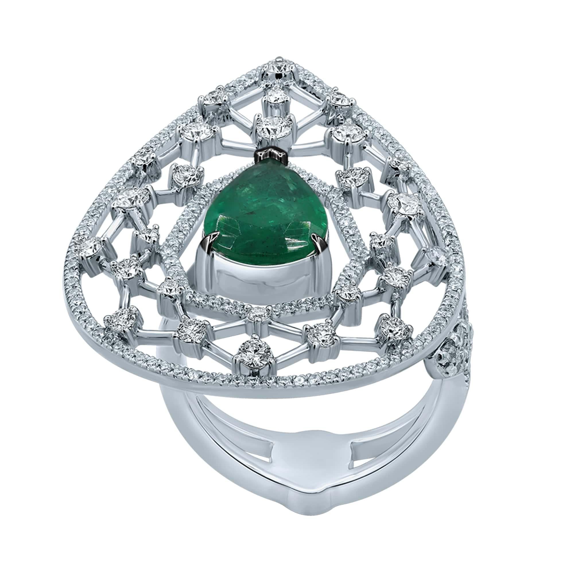 Im Angebot: 2,01 Karat Smaragd Diamant 14 Karat Weißgold Galaxy Ring () 4