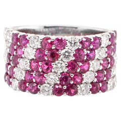 2.01 Carats Natural Rubies and Diamonds Cluster Ring Set in 18 Karat White Gold