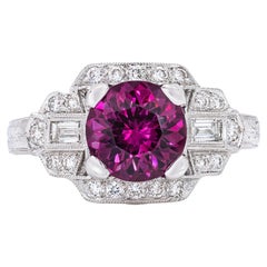 2.01 Carats Rhodolite Garnet and Diamond Ring in 18 Karat White Gold