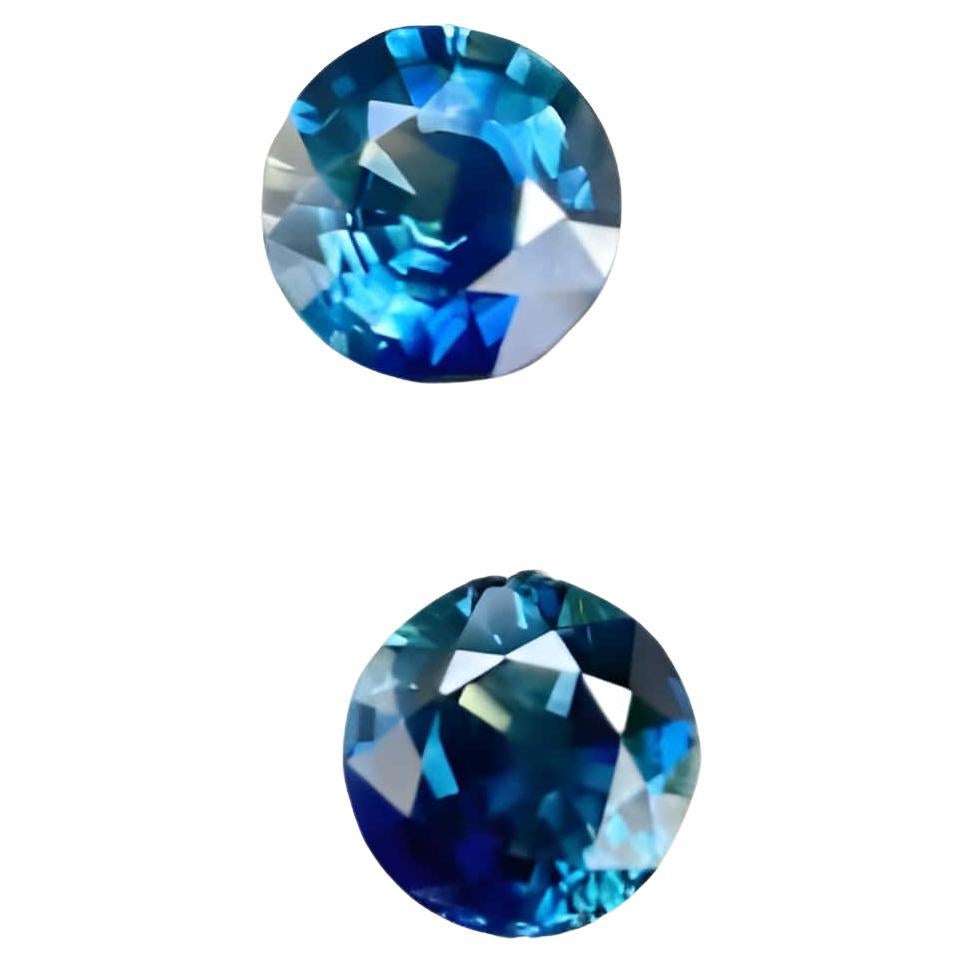 2.01 carats Teal Blue Sapphire Pair Round Cut Natural Madagascar's Gemstone For Sale