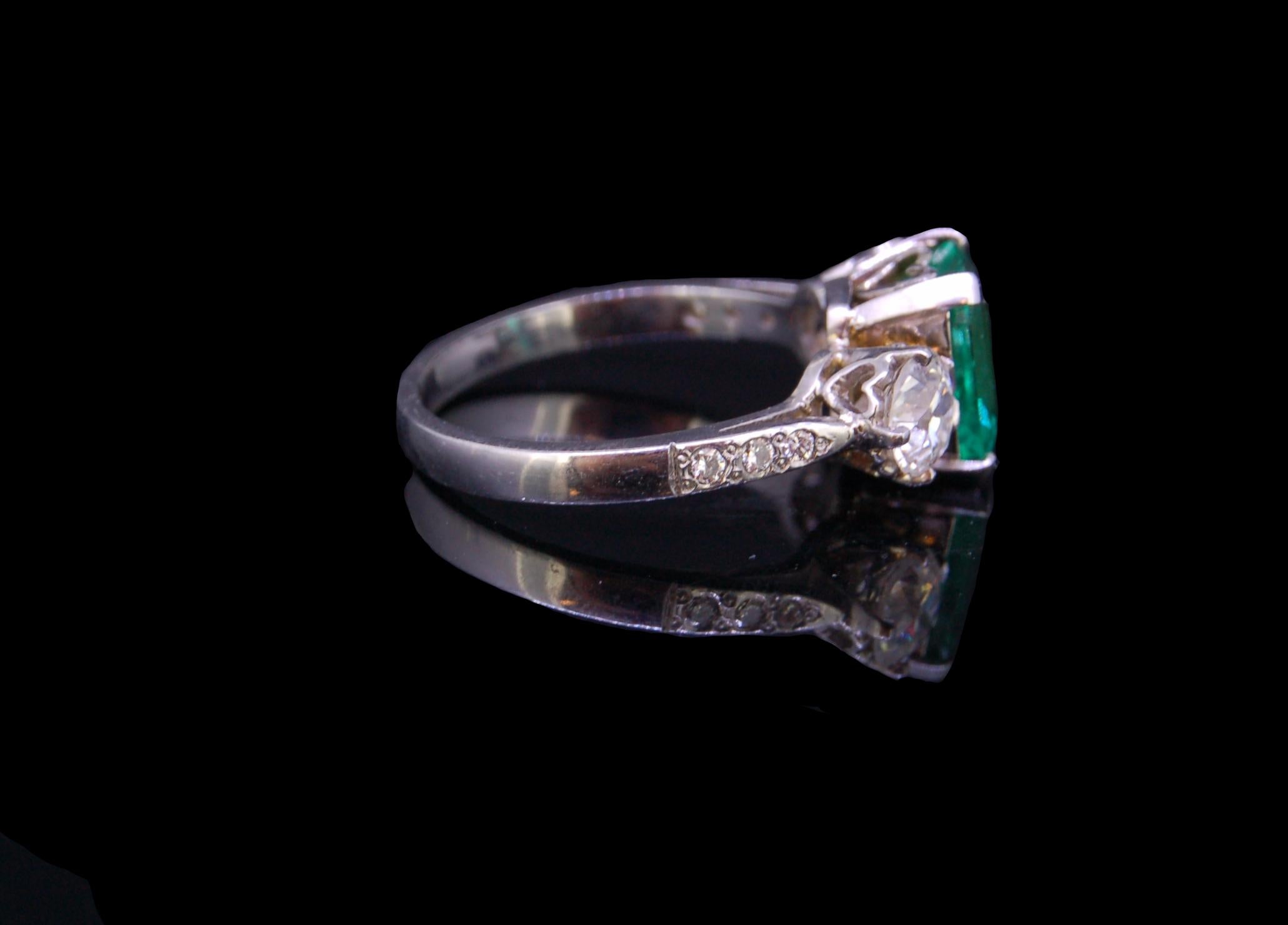 Modern 2.01 Carat Columbian Emerald and Diamond 3-Stone Ring, Certificated For Sale