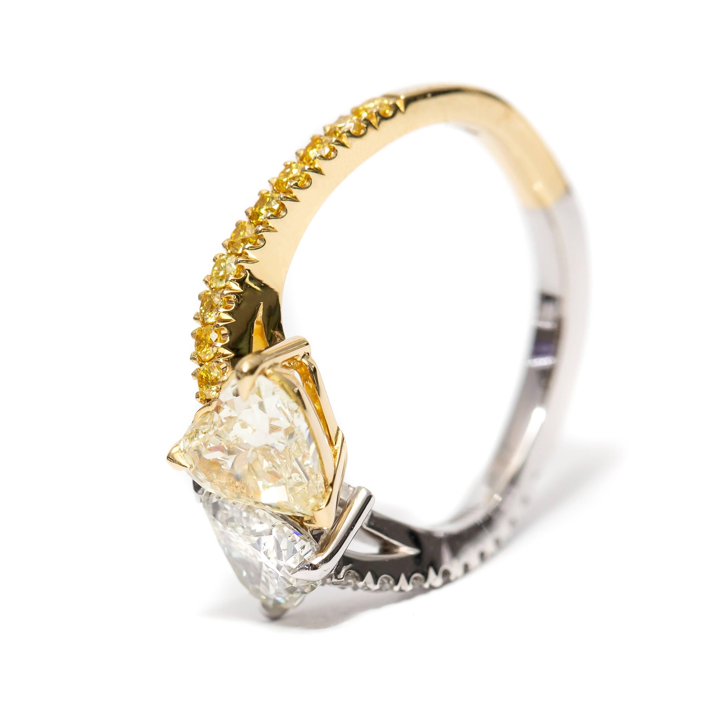 Heart Cut 2.01 CT Double Heart Shape 18 KT Gold Platinum Bespoke Diamond Engagement Ring 