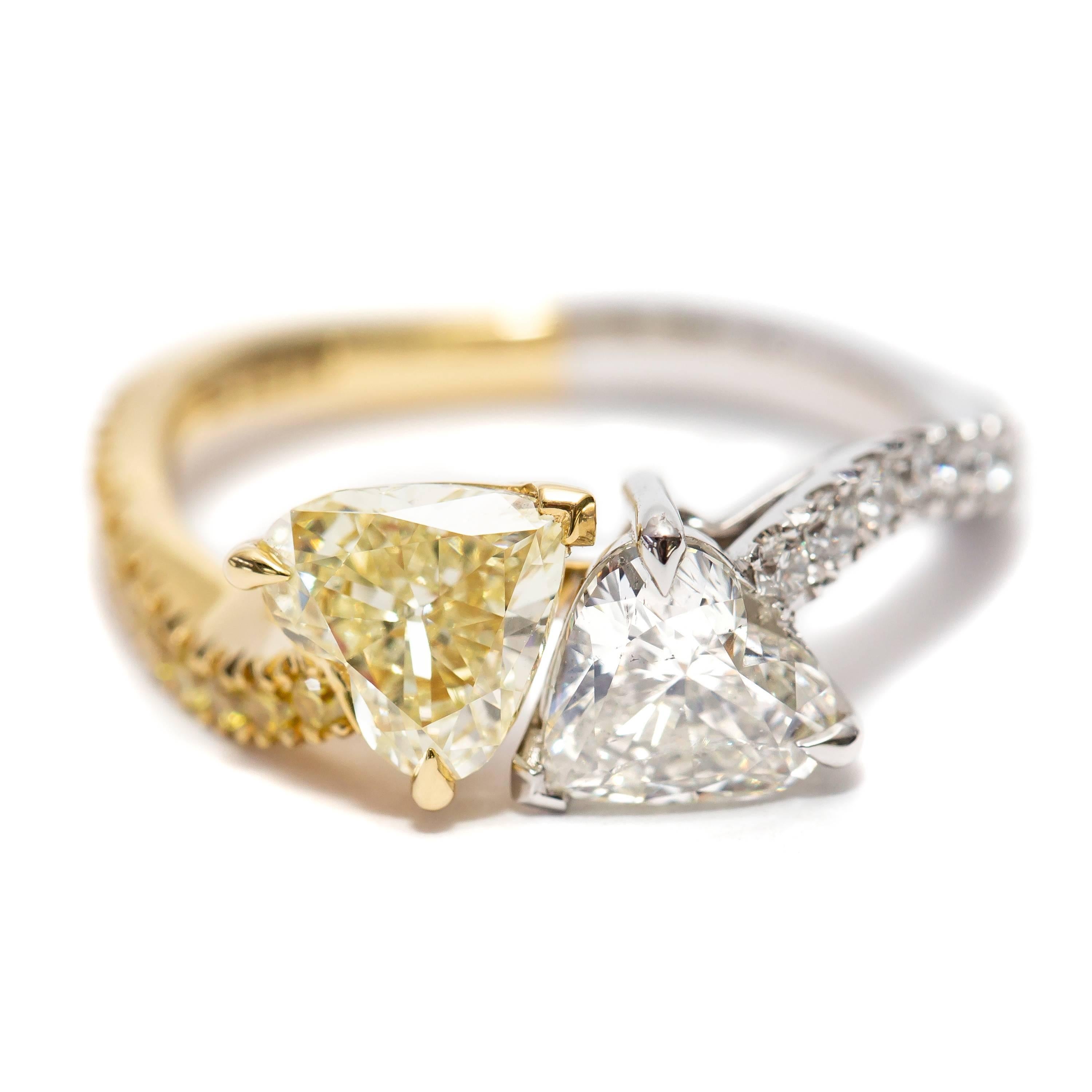 2.01 CT Double Heart Shape 18 KT Gold Platinum Bespoke Diamond Engagement Ring  In New Condition In London, GB