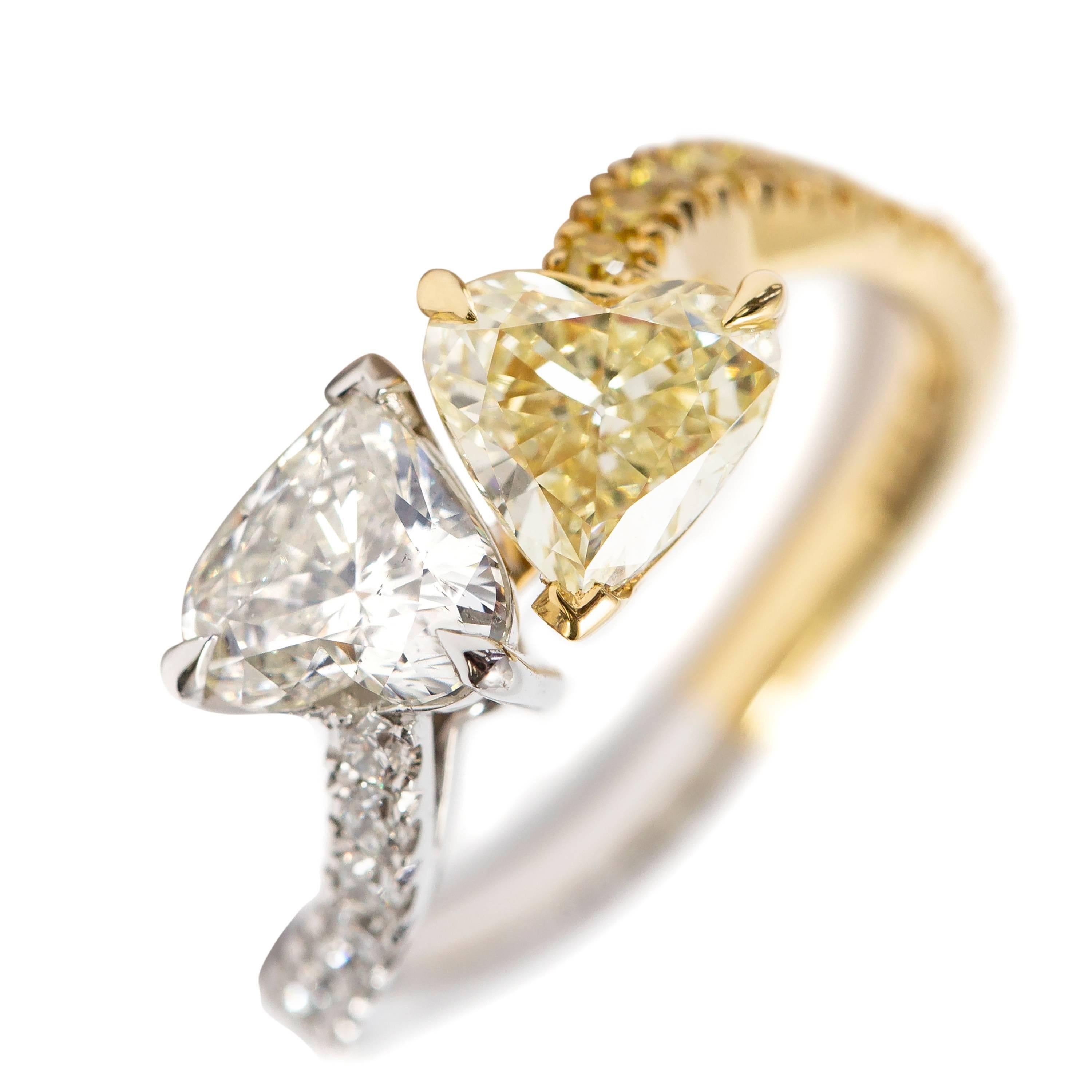 Women's 2.01 CT Double Heart Shape 18 KT Gold Platinum Bespoke Diamond Engagement Ring 