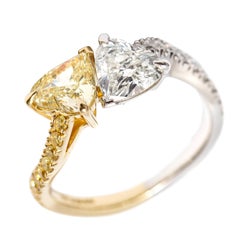 2.01 CT Double Heart Shape 18 KT Gold Platinum Bespoke Diamond Engagement Ring 