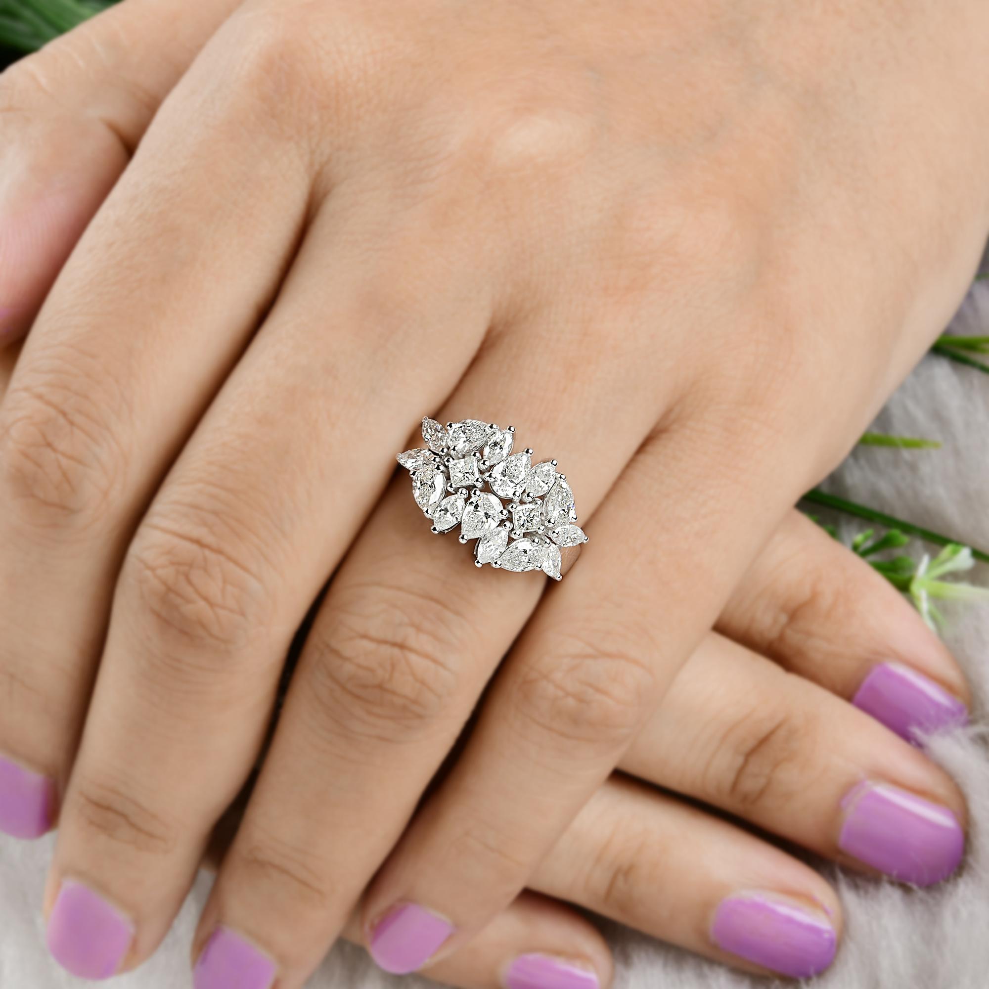 Modern 2.01 Ct. Marquise Pear Princess Cut Diamond Ring 18 Karat White Gold Jewelry For Sale