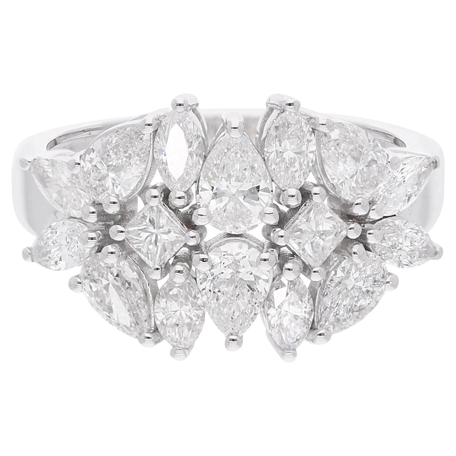 2,01 Ct. Anillo de diamantes talla princesa pera marquesa Joyas de oro blanco de 18 quilates