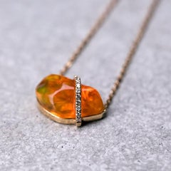 2.01 ct Mexican Fire Opal & Diamond Necklace 18K Yellow Gold