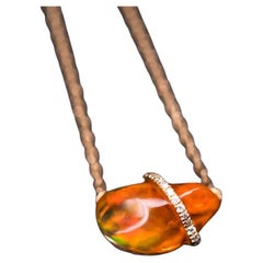 2.01 ct Mexican Fire Opal & Diamond Necklace 18K Yellow Gold