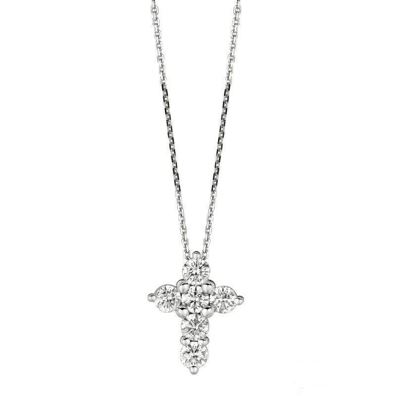 Contemporary 2.01 Ct Natural Diamond Cross Necklace 14K White Gold G SI Chain For Sale