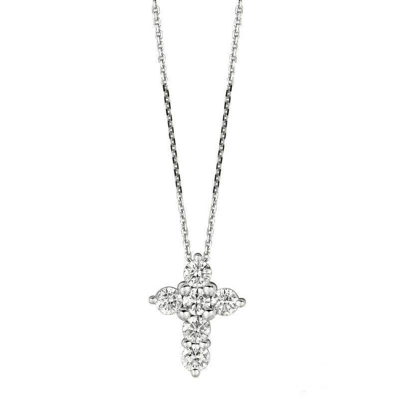 Round Cut 2.01 Ct Natural Diamond Cross Necklace 14K White Gold G SI Chain For Sale