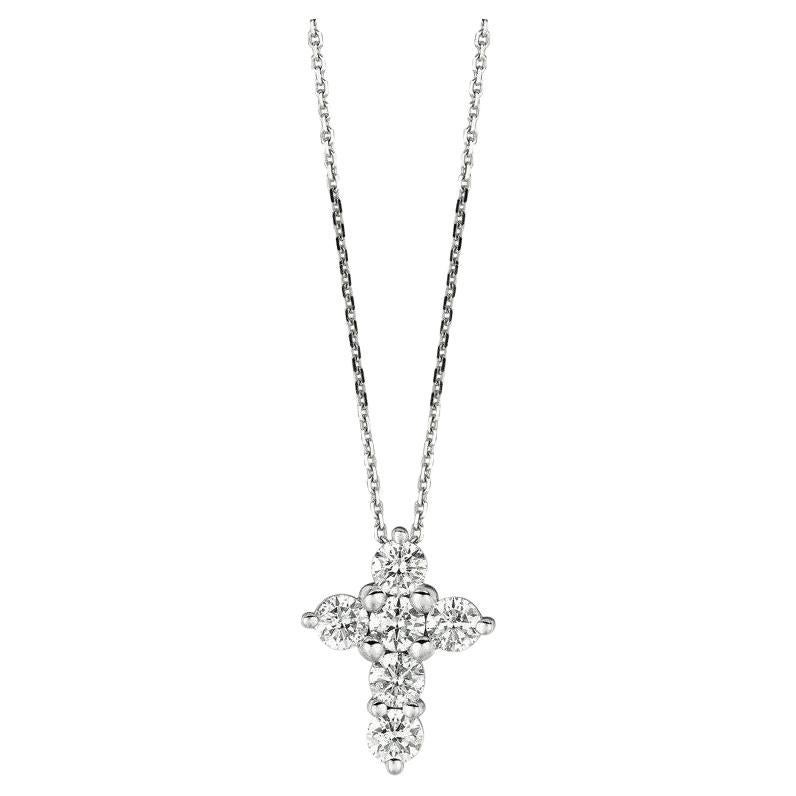 Collier en forme de croix en or blanc 14 carats avec diamants naturels 2,01 carats et chaîne G SI en vente