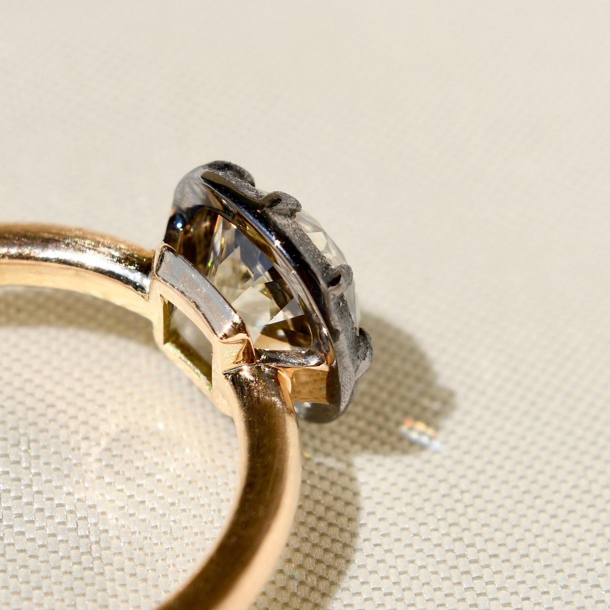 Old Mine Cut 2.01 ct old mine cut diamond solitaire ring, Georgian collet setting, GIA cert For Sale