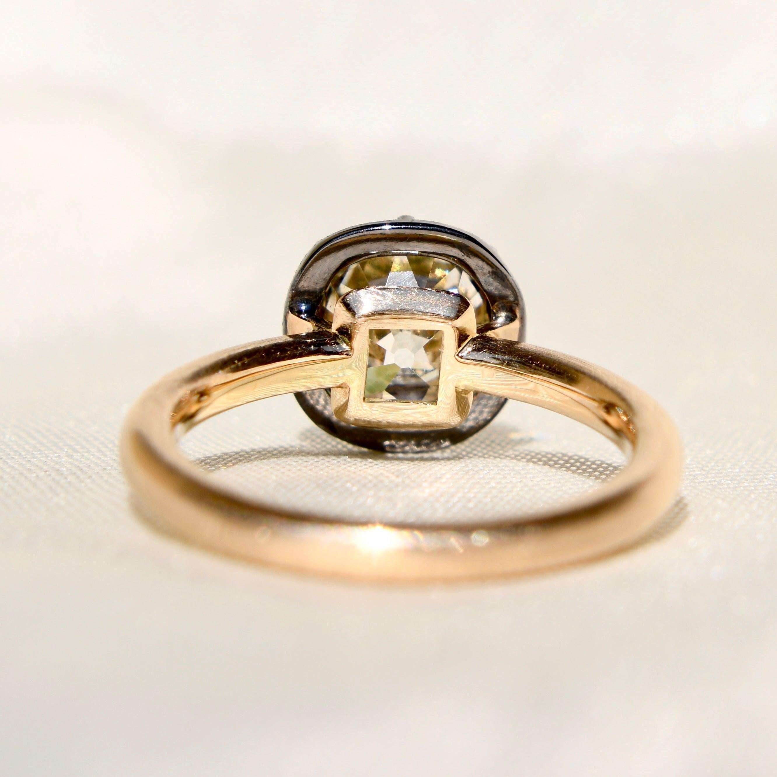 Women's 2.01 ct old mine cut diamond solitaire ring, Georgian collet setting, GIA cert For Sale